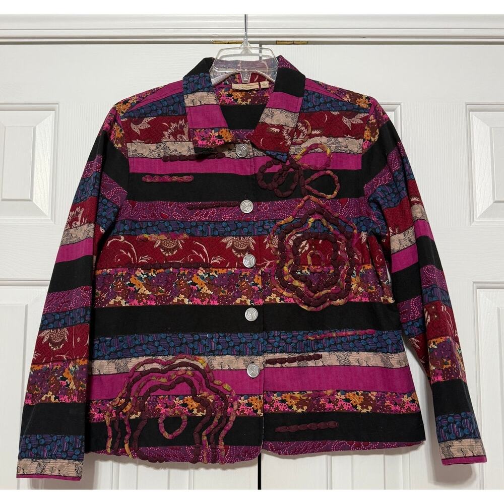 Vintage Choices Button Up Long Sleeve Mixed Print Jacket, Size L
